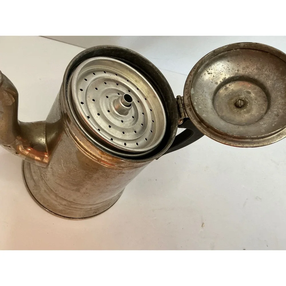 Vintage Coffee Percolator Stovetop Pot Silver Tone Metal Farmhouse